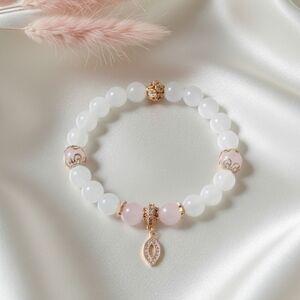 Rose Quartz/Agate Bracelet With Charm